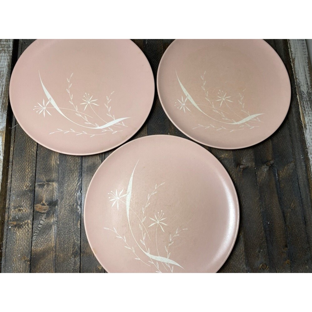 3 Vintage Texas Ware Melmac Melamine Dusty Rose Starburst Plates